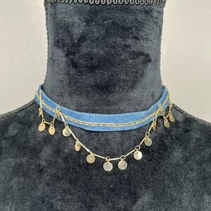 Ettika Denim & Gold Disc Chain Choker Necklace